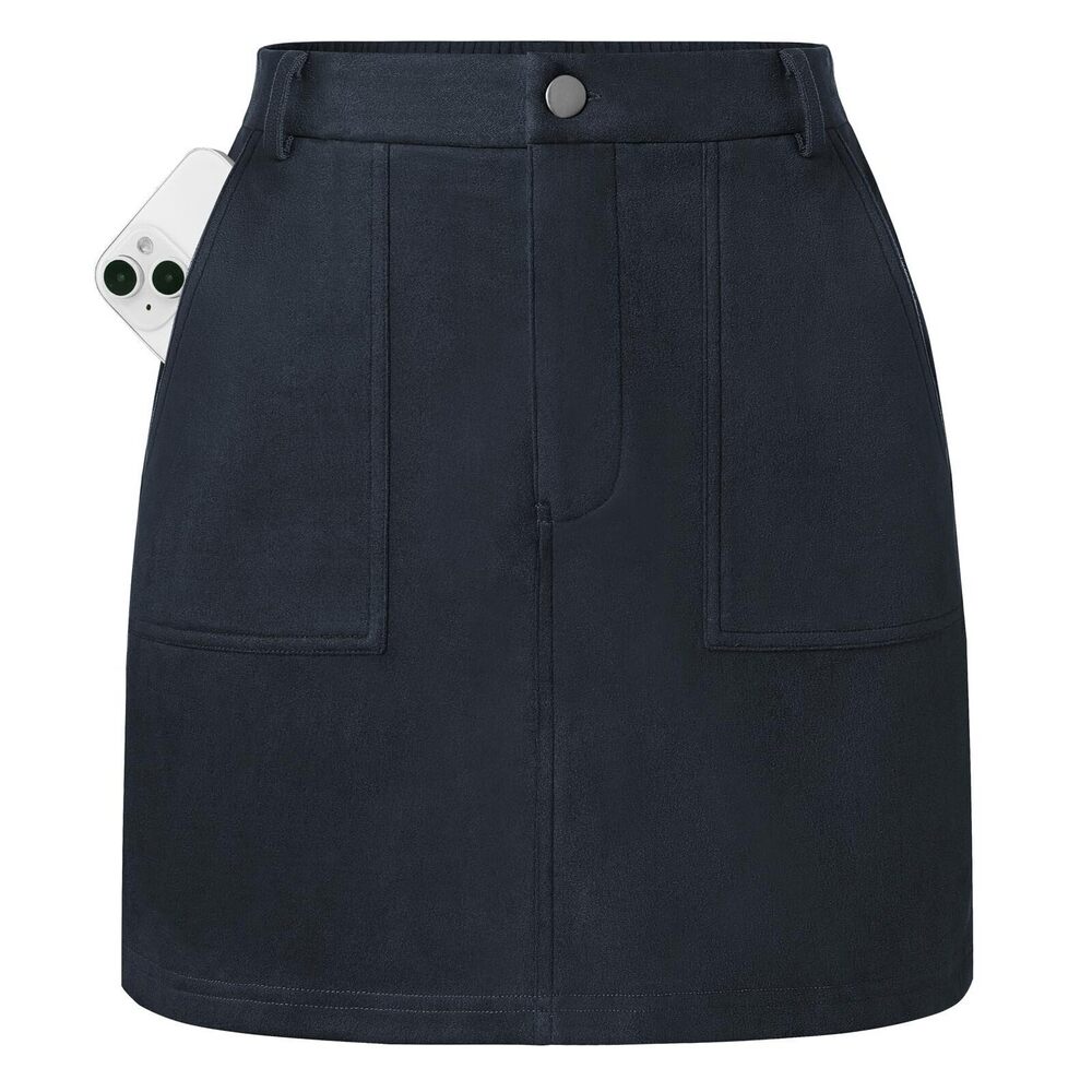 7981 Mini Skirts Plus Size, Navy Blue Suede Skirt with Pockets, Fall Winter